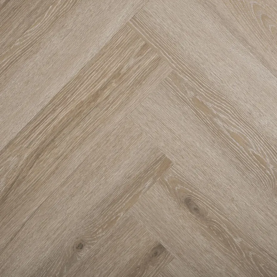 Klik PVC Coburn Taupe Eiken Visgraat Met Geïntegreerde Ondervloer