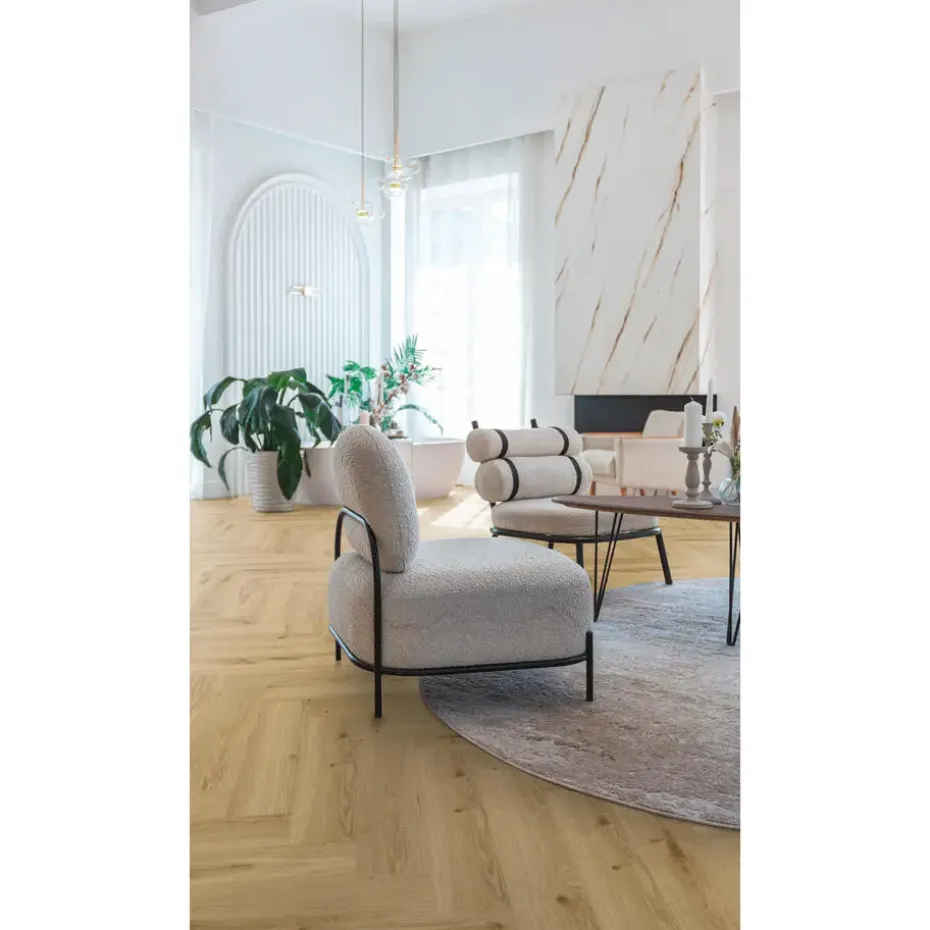 Klik PVC Lisbon Naturel Eiken Visgraat Met Geïntegreerde Ondervloer