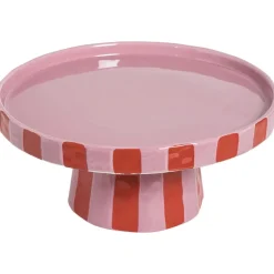 Taart Plateau Op Voet Gestreept Rood/Roze