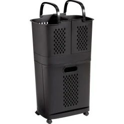 Wasmand 3-Vakken 70 Liter Zwart